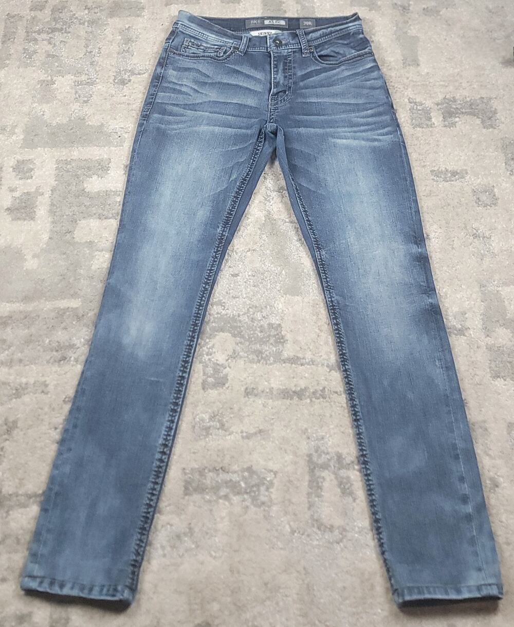 Buckle BKE ALEC Women’s Skinny Acid Wash Embroidered Blue Denim Jeans Sz 30x28.5